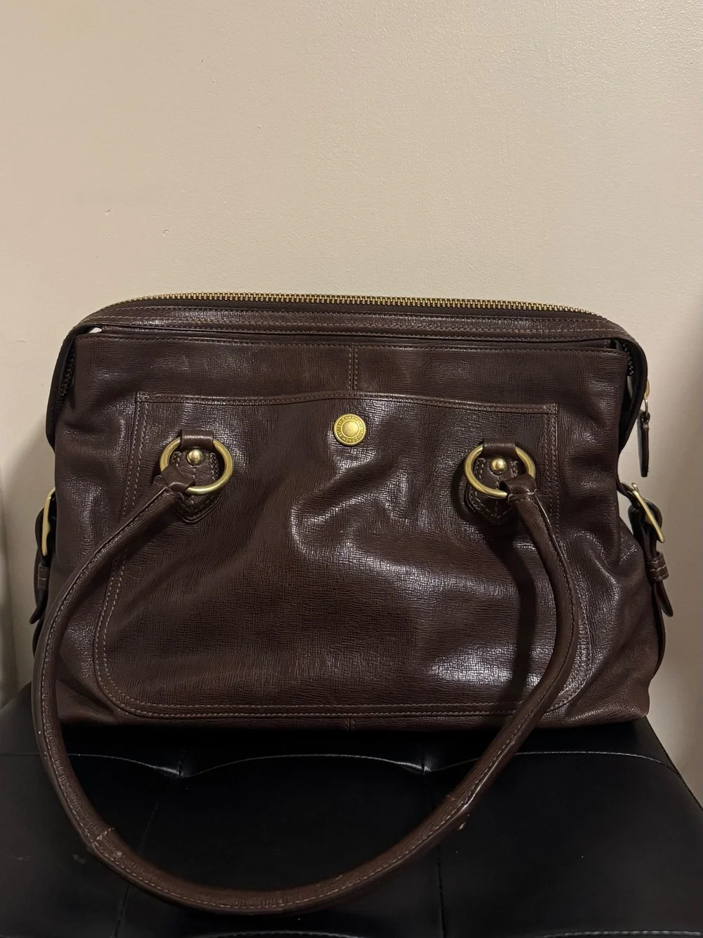 Coach Addison Textured Brown Spectator Leather Shoulder Bag